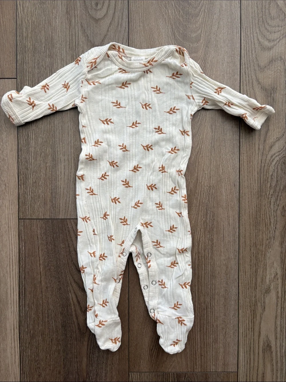 kate quinn Cream Ribbed Footed One-Piece with Tan Leaf Print